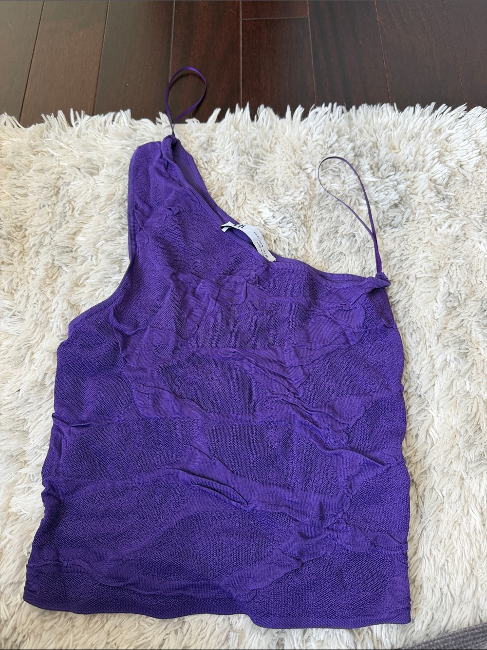 Zara Purple One-Shoulder Textured Cami Top